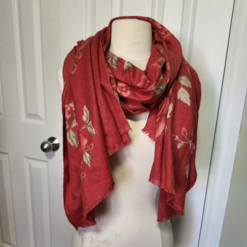 3/$50 Red Floral Cashmere Scarf